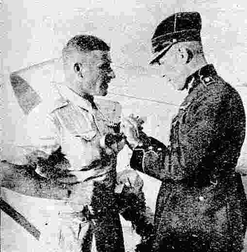 Lt.Col. Bulmanis greets Cukurs in Riga